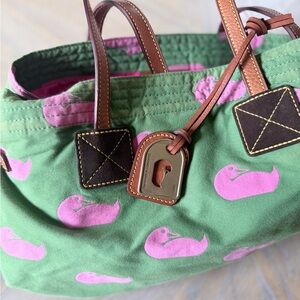Dooney & Bourke Green Tote with Pink Swan Design